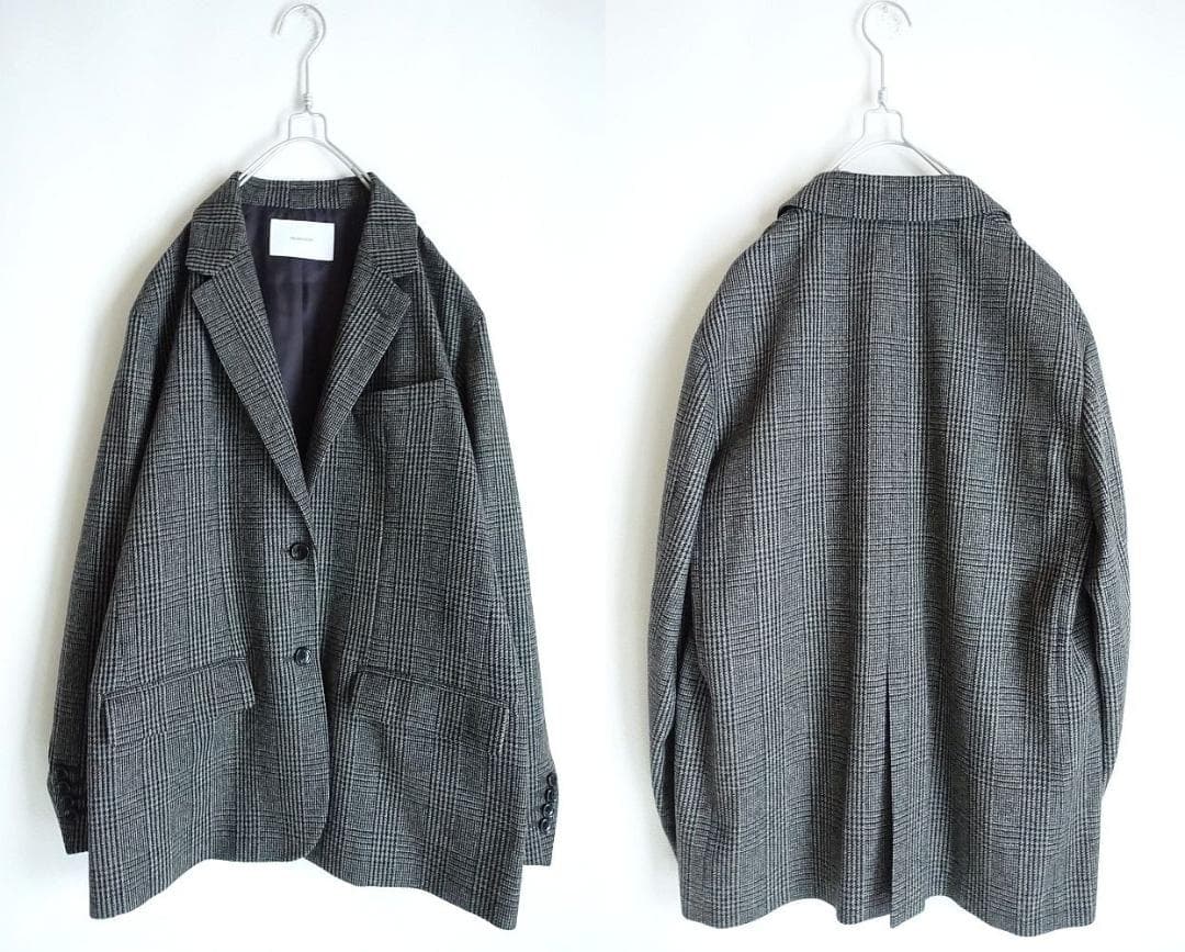 2021美品フレームワーク☆グレンチェックツィードテーラードジャケット36グレー