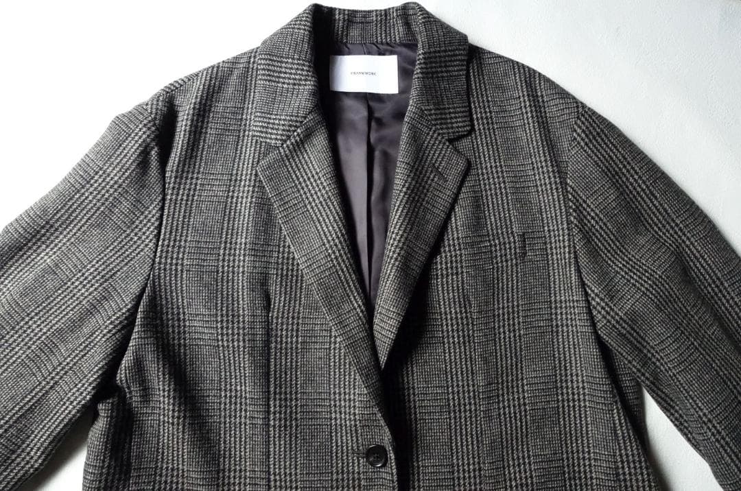 2021美品フレームワーク☆グレンチェックツィードテーラードジャケット36グレー