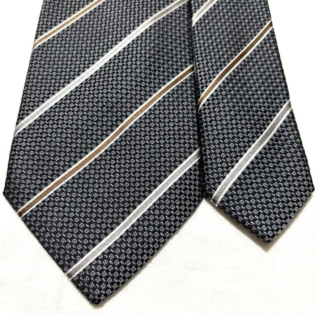 極美品　Brioni ブリオーニ　ネクタイ　ストライプ　　ブラック　ジャガード