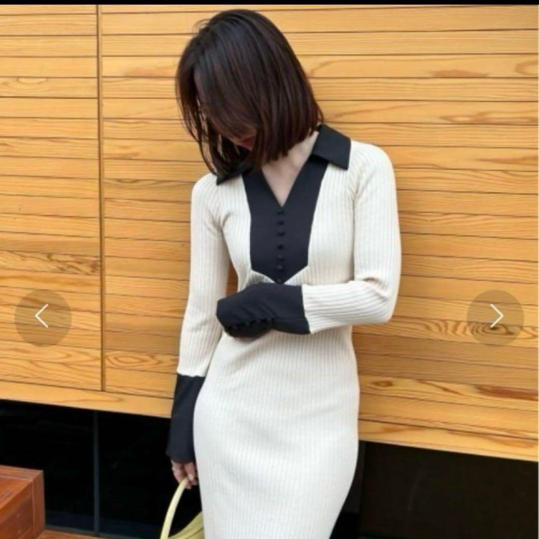 極美品FRAY I.D 2023SS シャツカラーリブニットワンピース　匿名配送