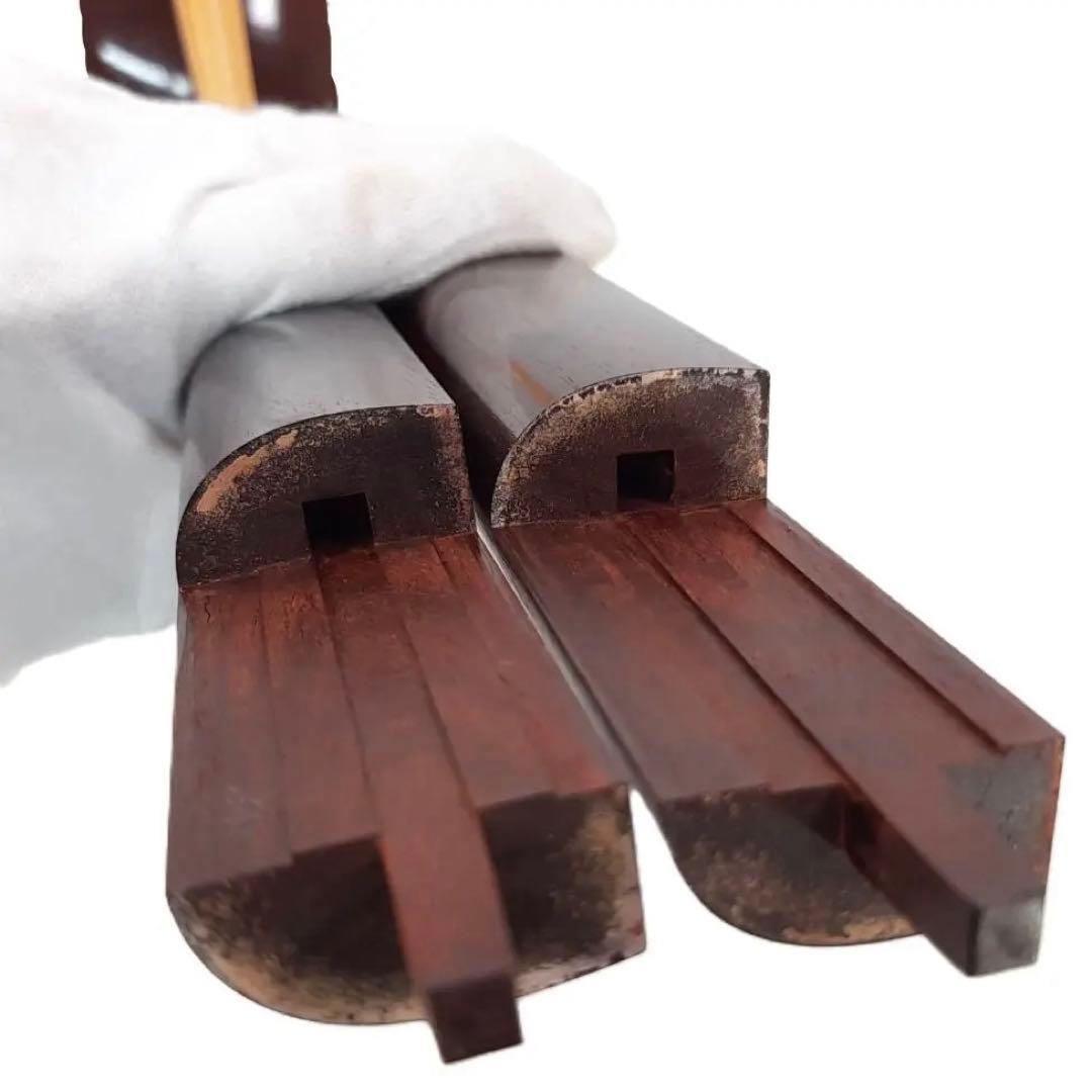 高級綾杉胴　中棹地唄三味線　2本溝　天然皮　正寸　木製ケース付き