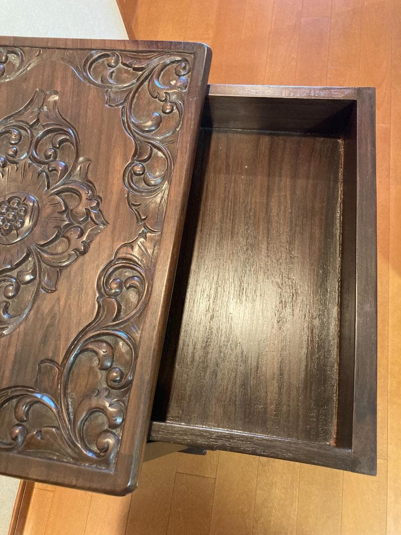 アジアンスタイル 彫刻入り木製チェスト 5段