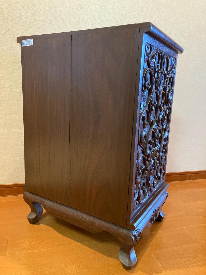 アジアンスタイル 彫刻入り木製チェスト 5段