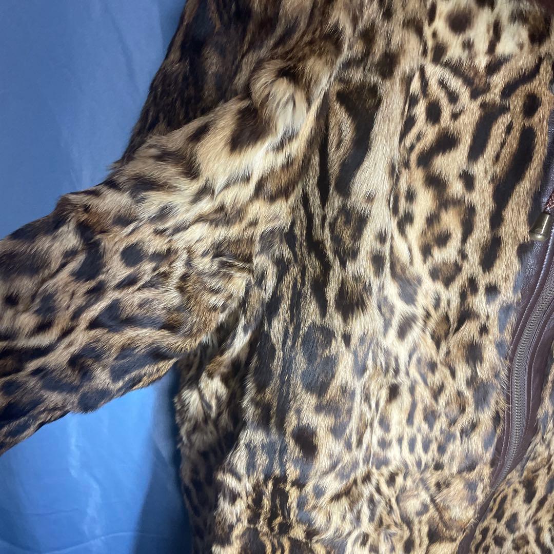 ブラウン ヒョウ柄裏地 ファー付きジャケット