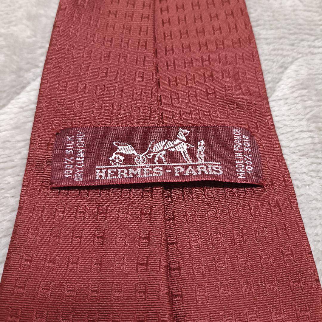HERMES エルメス/ シルク ネクタイ ロゴ 総柄 赤系 イタリア製