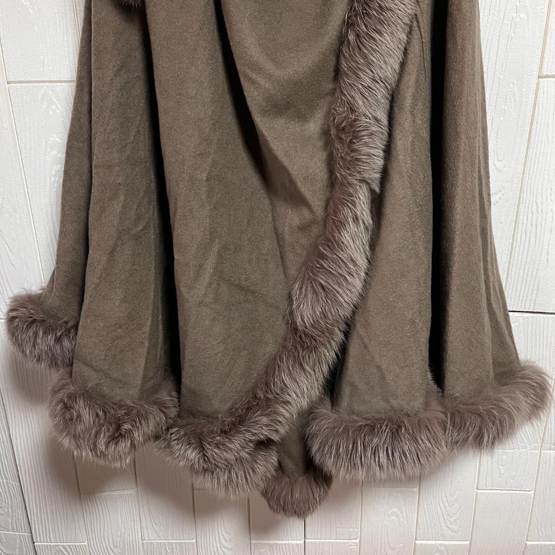 は*な様 ファー付ケープ ポンチョ カシミヤ ミンク アンゴラ カーキブラウン