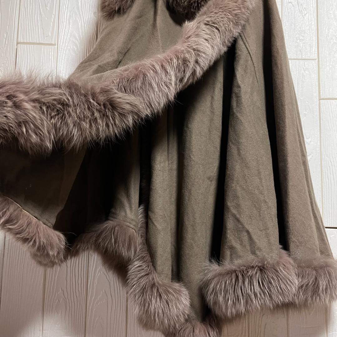 は*な様 ファー付ケープ ポンチョ カシミヤ ミンク アンゴラ カーキブラウン