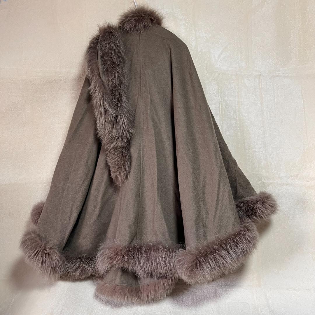 は*な様 ファー付ケープ ポンチョ カシミヤ ミンク アンゴラ カーキブラウン