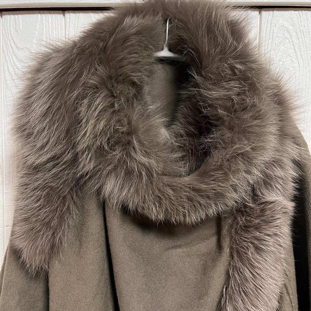 は*な様 ファー付ケープ ポンチョ カシミヤ ミンク アンゴラ カーキブラウン