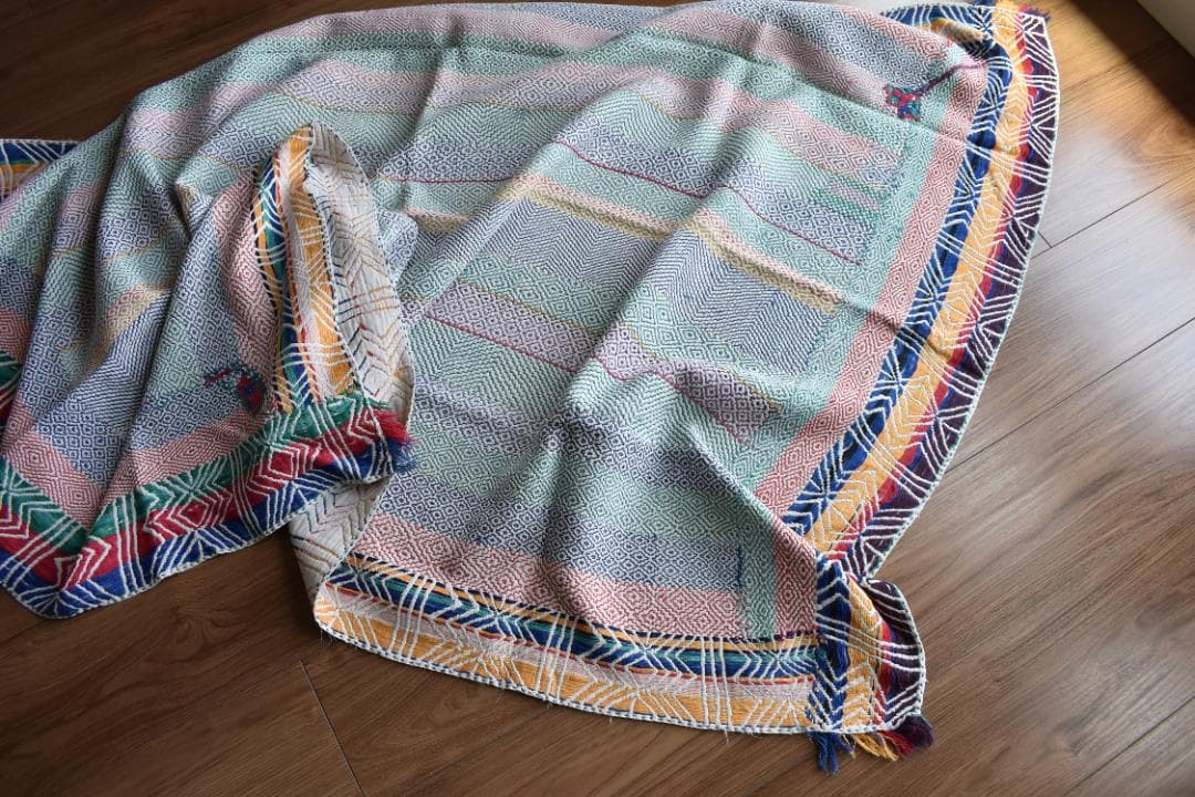 【寒波SALE】繊細でユニーク　貴重な全面刺繍のヴィンテージカンタキルト