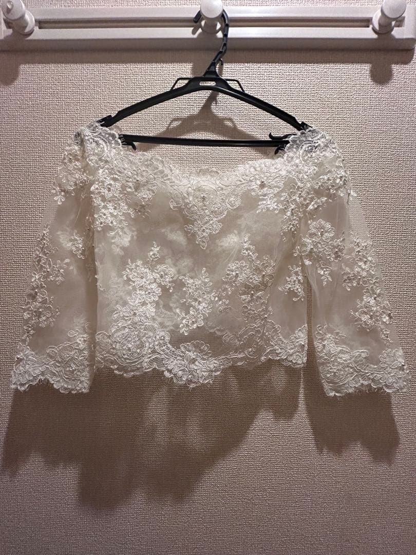 ウェディングボレロ レース パール ボレロ 七分袖 ホワイト 結婚式 ブライダル