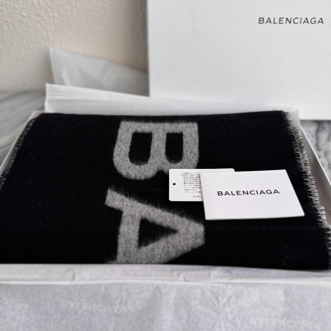 BALENCIAGA　バレンシアガ カシミヤマフラー リバーシブル ロゴ グレー