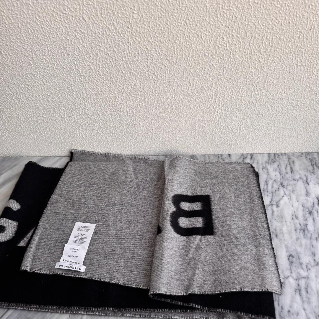 BALENCIAGA　バレンシアガ カシミヤマフラー リバーシブル ロゴ グレー