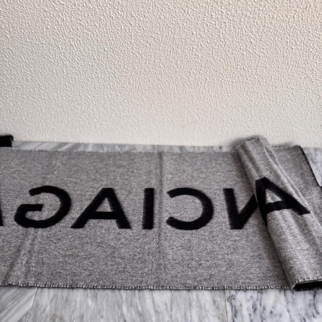 BALENCIAGA　バレンシアガ カシミヤマフラー リバーシブル ロゴ グレー