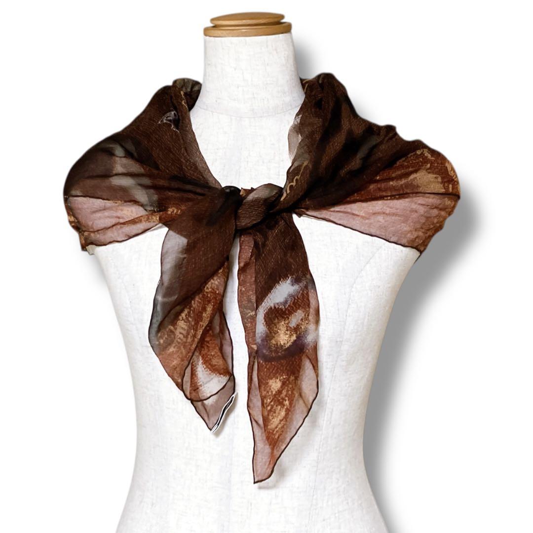 ルイヴィトン 良品 イタリア製 モノグラム シルク100% スカーフ ブラウン