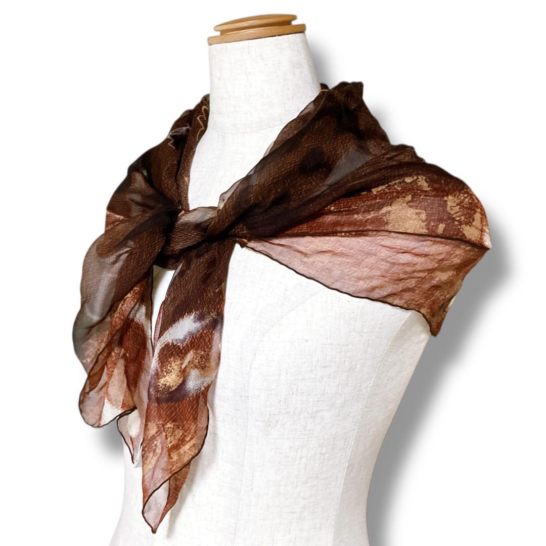 ルイヴィトン 良品 イタリア製 モノグラム シルク100% スカーフ ブラウン