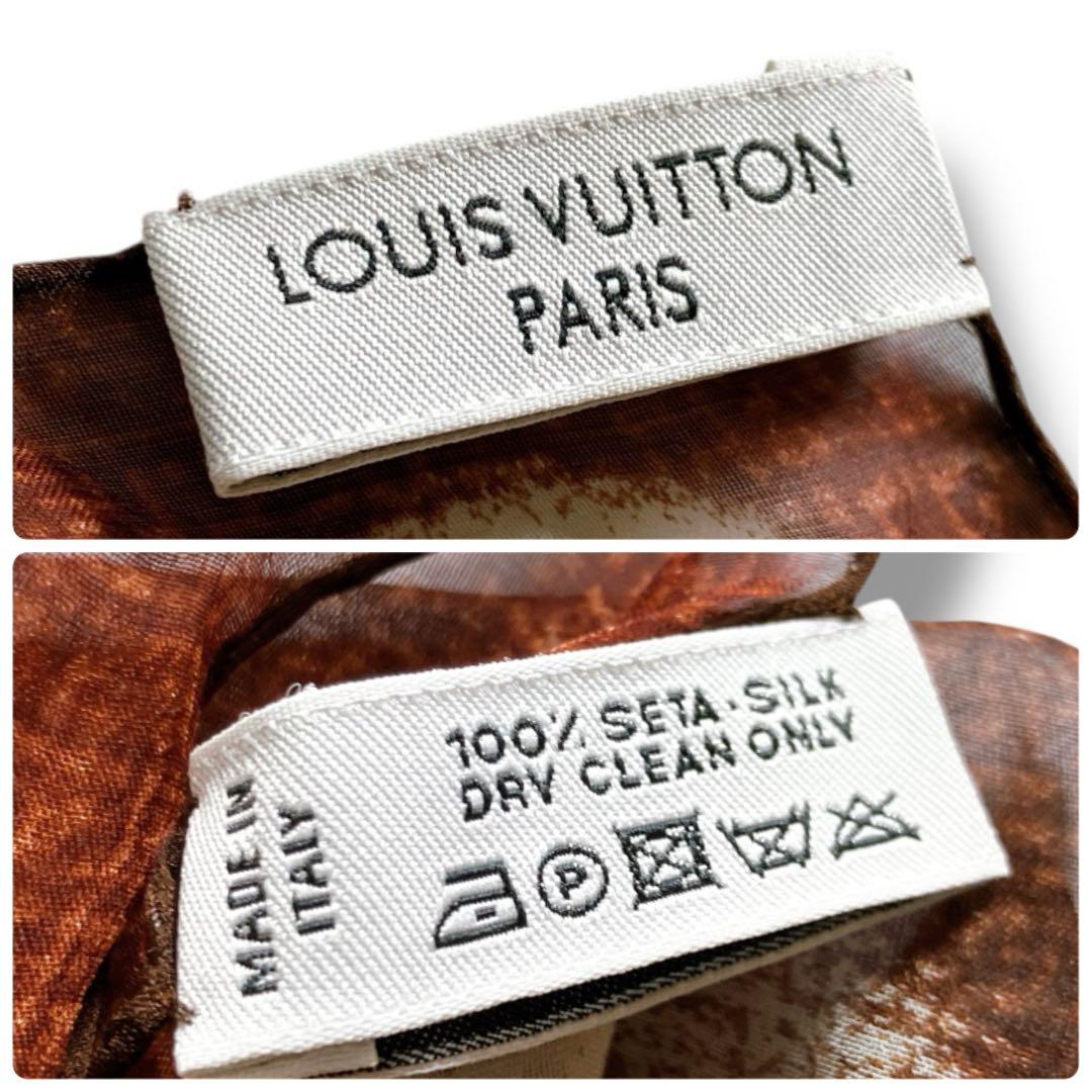 ルイヴィトン 良品 イタリア製 モノグラム シルク100% スカーフ ブラウン