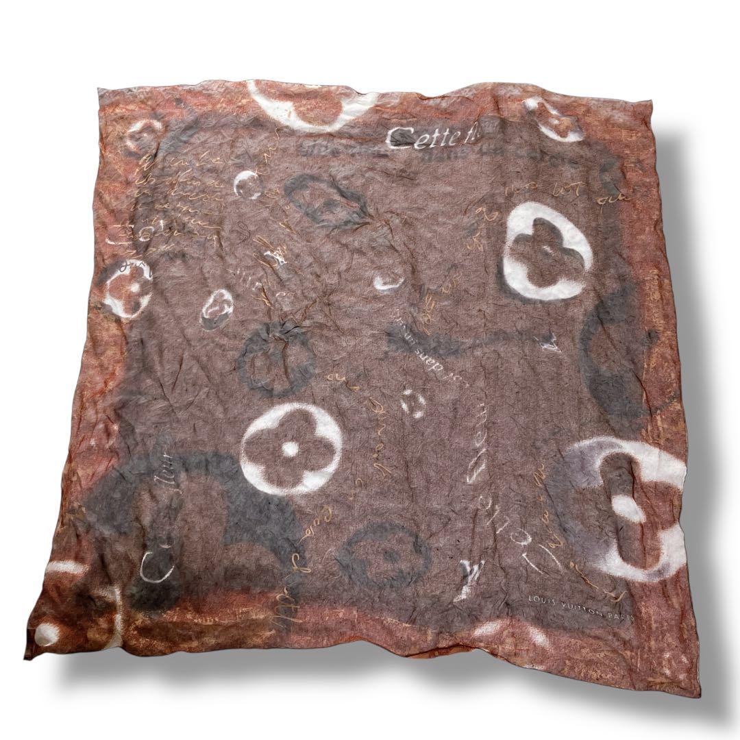 ルイヴィトン 良品 イタリア製 モノグラム シルク100% スカーフ ブラウン