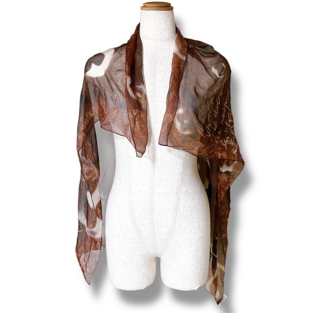 ルイヴィトン 良品 イタリア製 モノグラム シルク100% スカーフ ブラウン