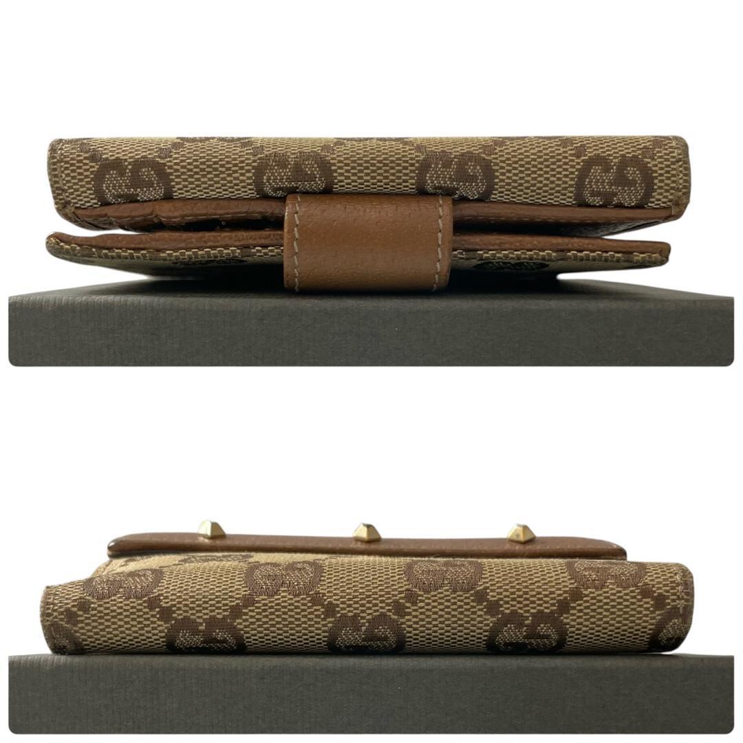 【美品】 GUCCI グッチ 二つ折り財布 GG キャンバス スタッズ レザー