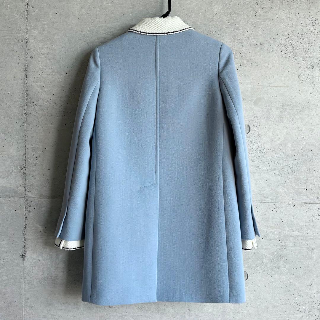 美品 miu miu スパンコール装飾 ステンカラーコート 38 ブルー