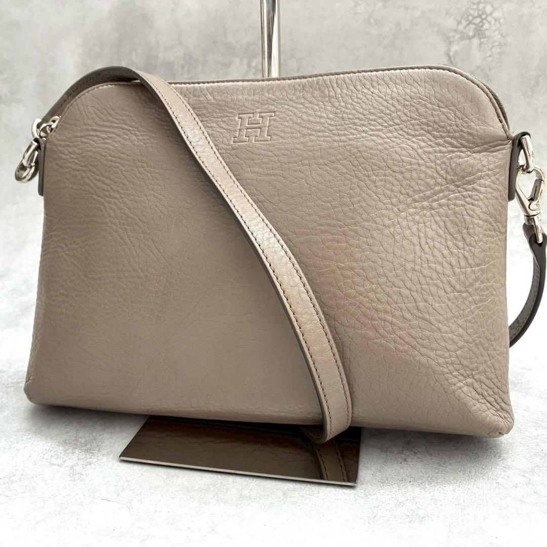 ✨美品✨ヒロフ HIROFU ショルダーバッグ Hロゴ シボ革 グレージュ