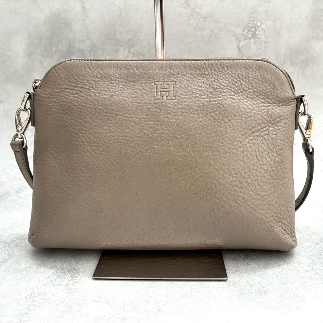 ✨美品✨ヒロフ HIROFU ショルダーバッグ Hロゴ シボ革 グレージュ