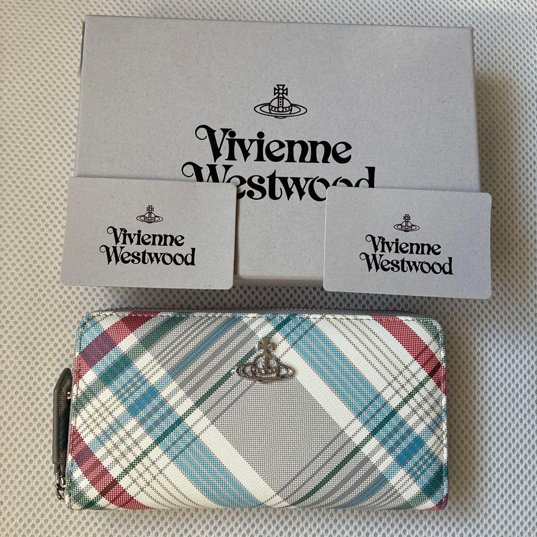 新品　ヴィヴィアンウエストウッド　ラウンドジップ長財布　チェック　ORB