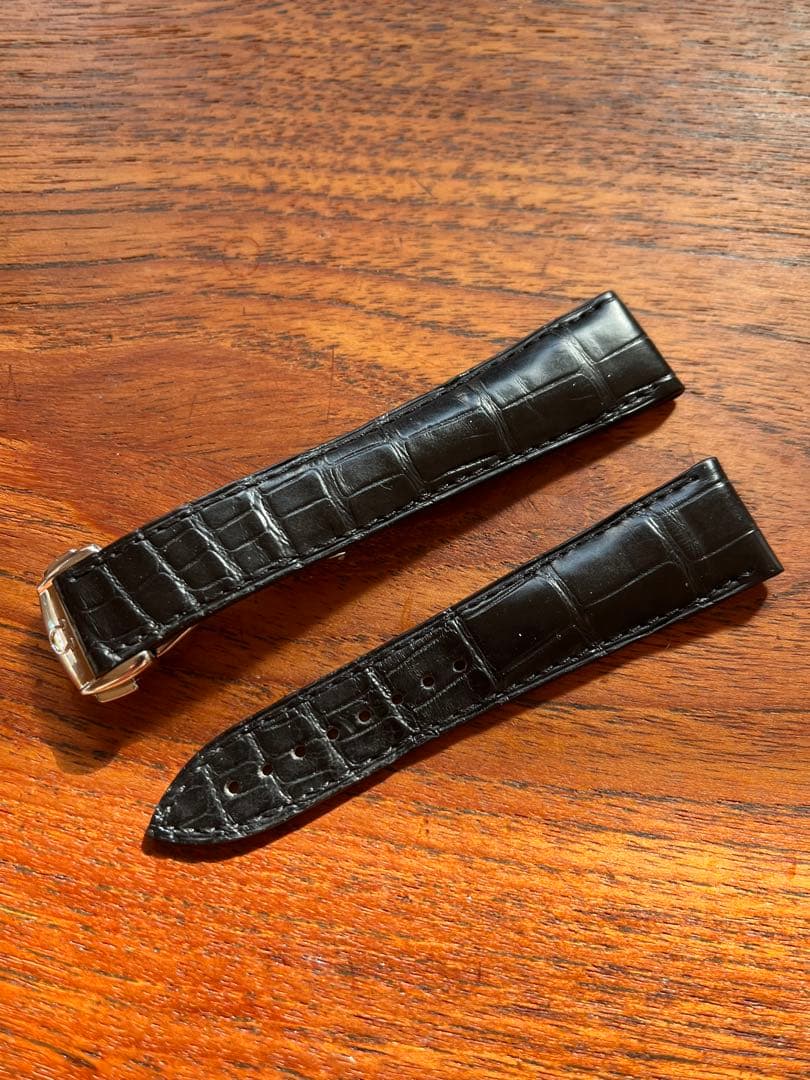 オメガ純正　ブラックアリゲーターベルト&フォールディングバックルラグ幅20mm