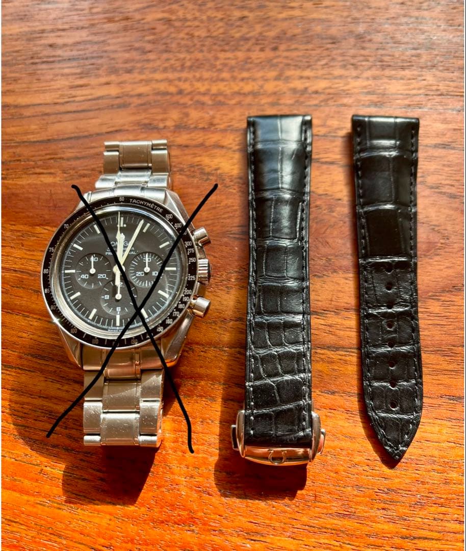 オメガ純正　ブラックアリゲーターベルト&フォールディングバックルラグ幅20mm