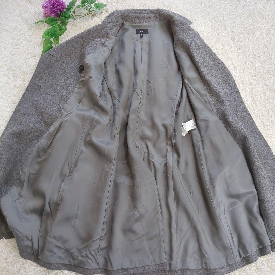 Theory グレー カシミヤ 100% ダブルブレスト コート ベルト付き