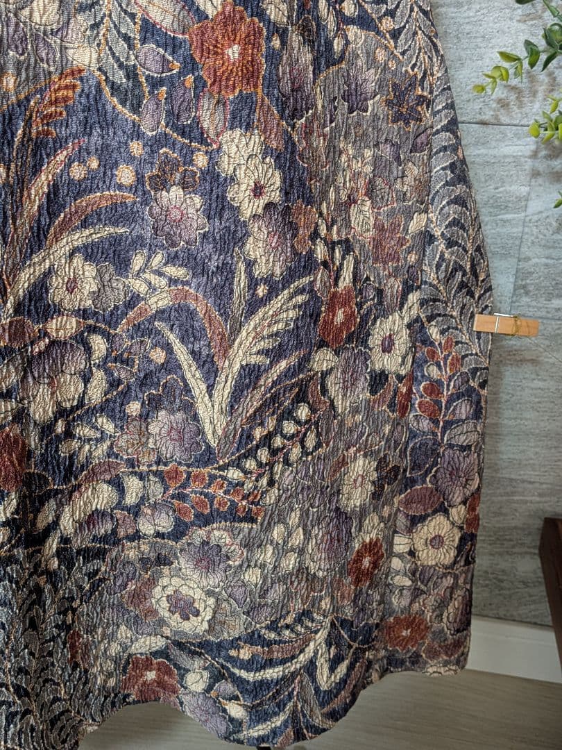 A257着物リメイク辻が花柄Aラインワンピース★リボン・ブローチ