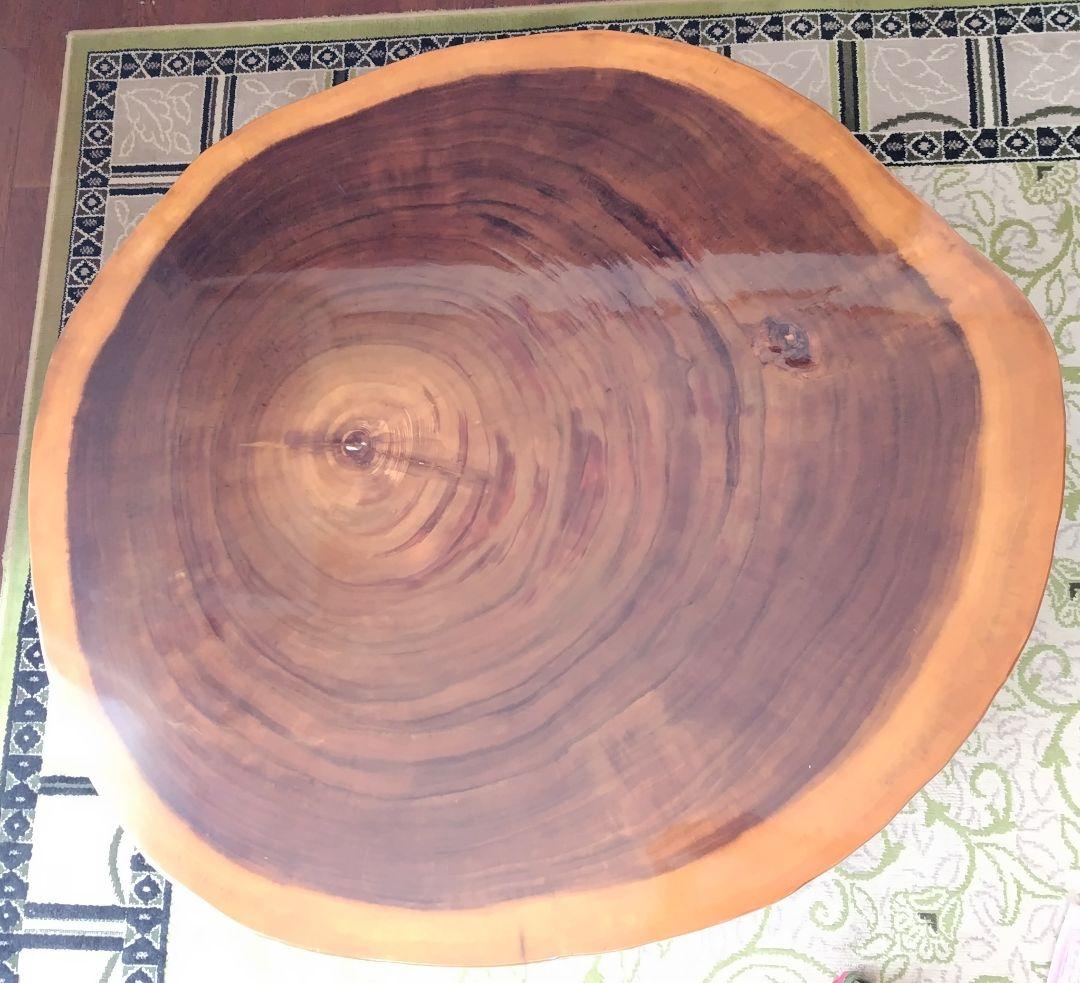 年輪テーブル 一枚板 座卓 ローテーブル サイズ117x107cm　高さ35cm