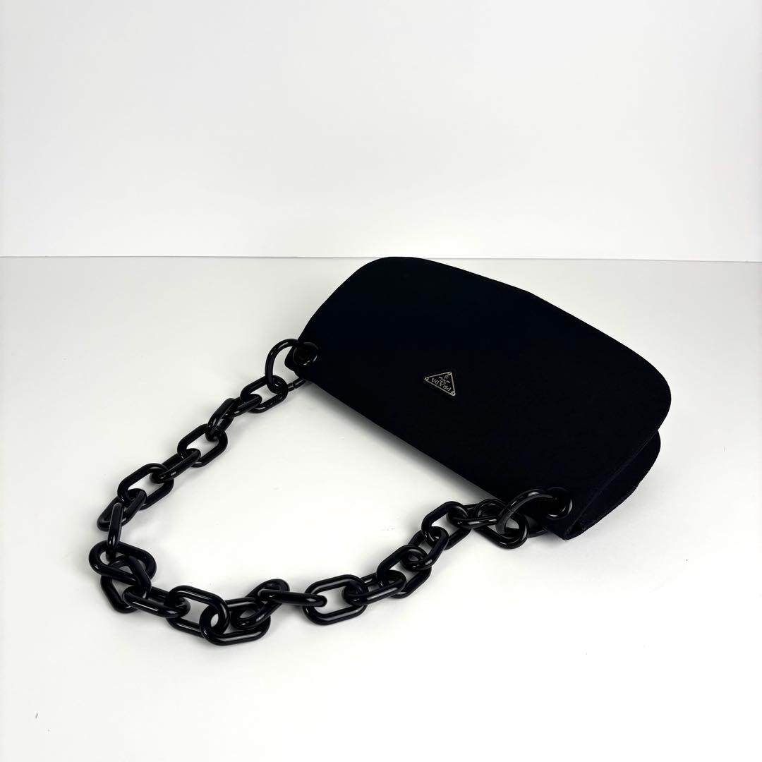 極美品 PRADA プラダ チェーン ショルダーバッグ キャンバス ブラック