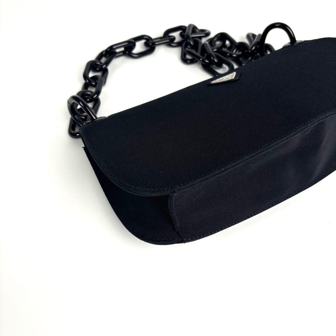極美品 PRADA プラダ チェーン ショルダーバッグ キャンバス ブラック