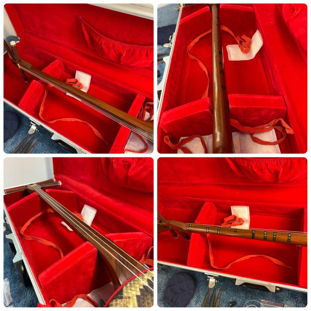 メル84509　沖縄三線 合皮 蛇柄 棹紫檀系 ハードケース付き