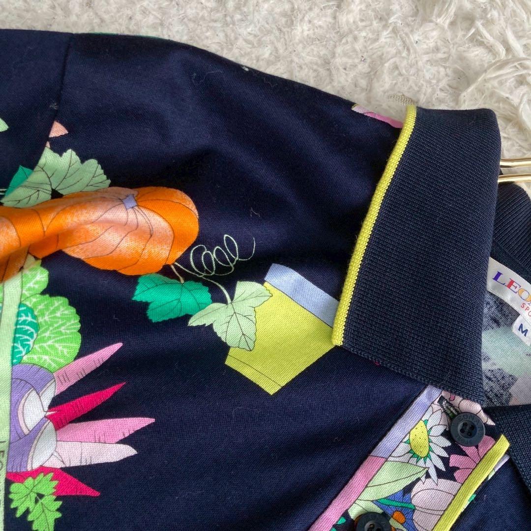 《良品》 LEONARD ポロシャツ ネイビー M 総柄 トロピカル オシャレ
