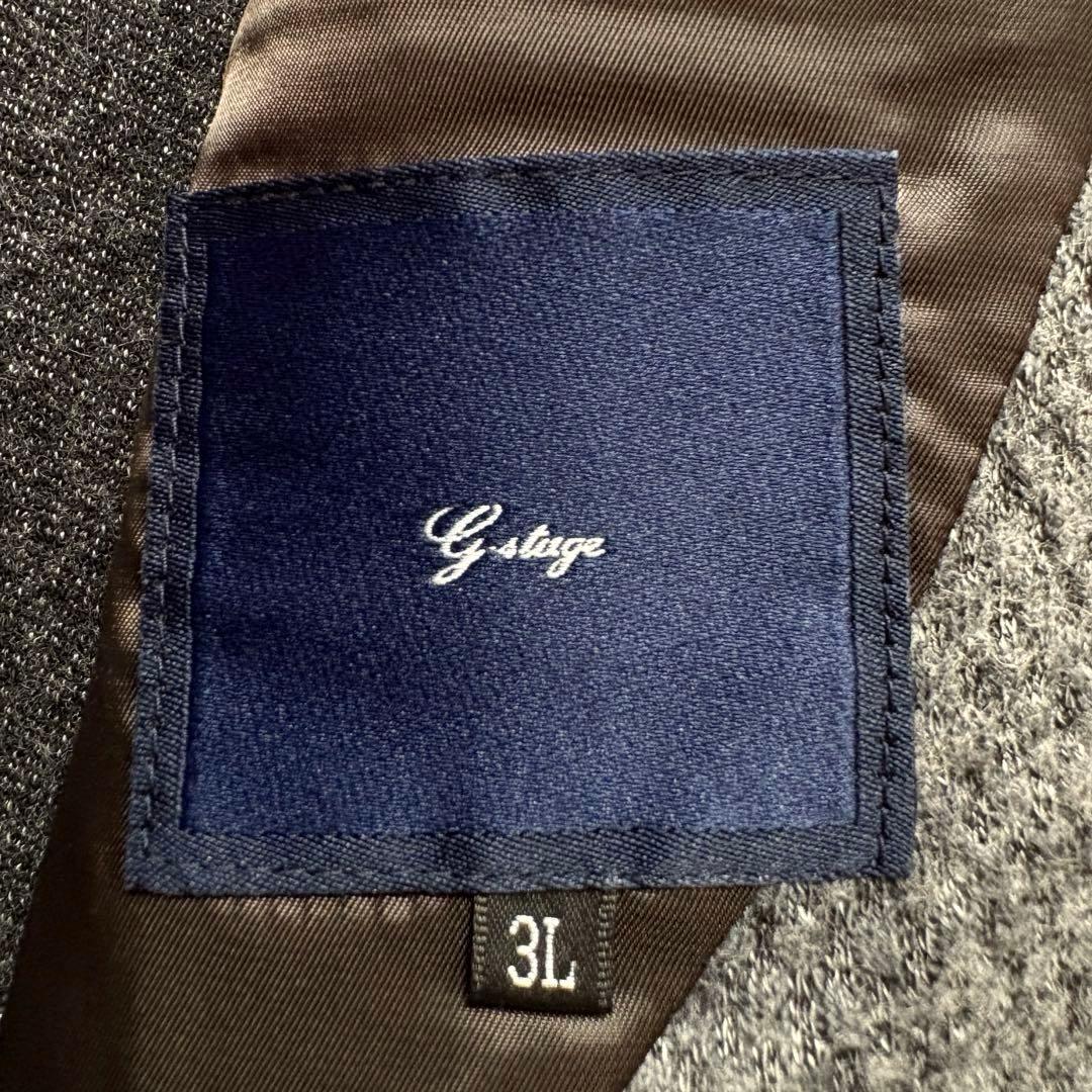 ★美品 3L★ G-stage ニット テーラード ジャケット 2B グレー