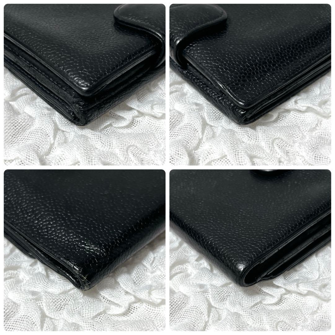 CHANEL✨シャネル キャビアスキン 折り財布 ココマーク ブラック
