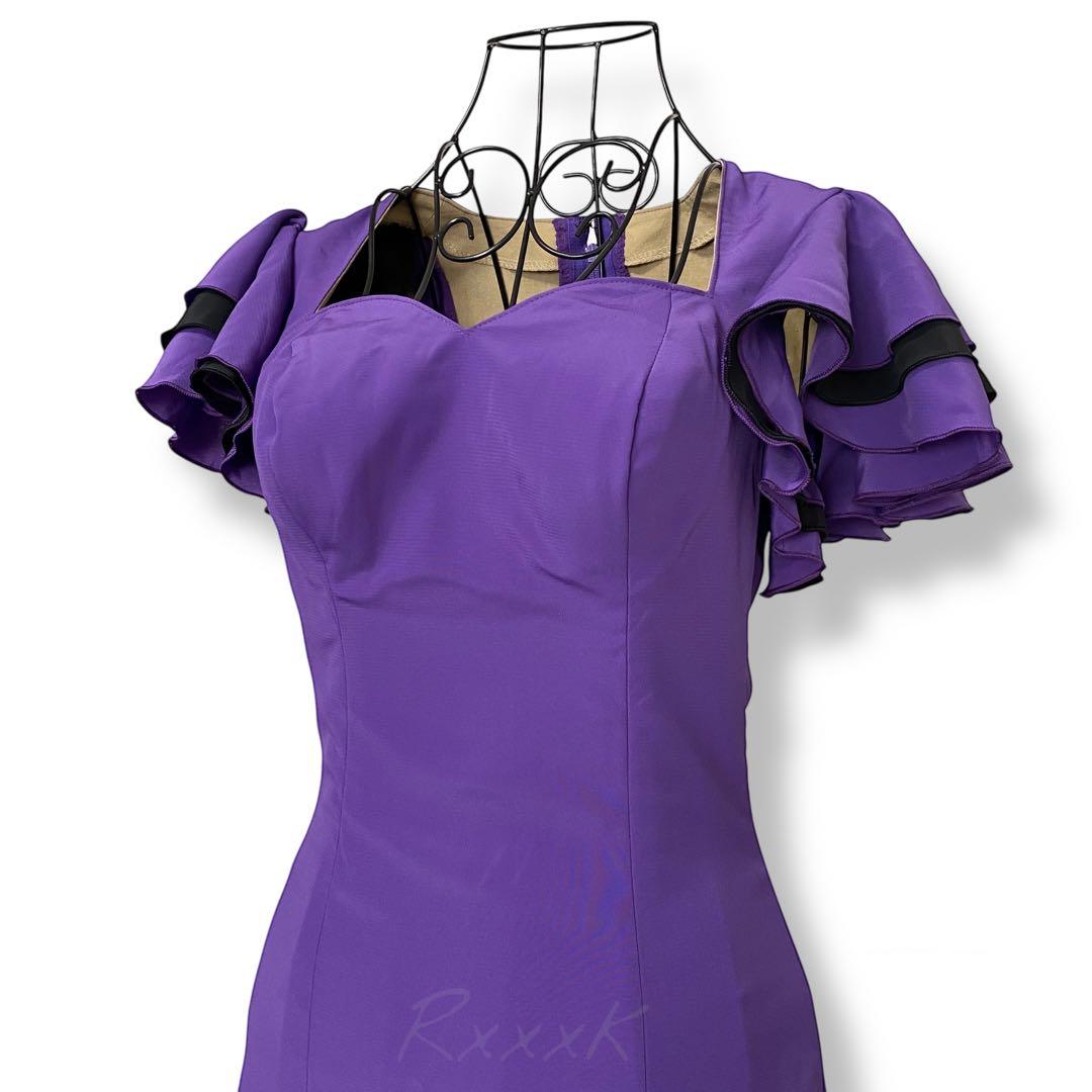 フラメンコ 衣装 ロングドレス ワンピース フリル 紫 黒