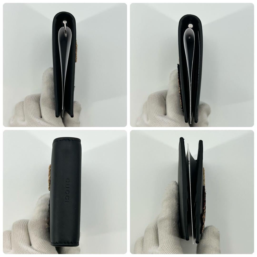 希少/未使用✨グッチ マネークリップ アニマリエ ビー 刺繍 レザー 黒