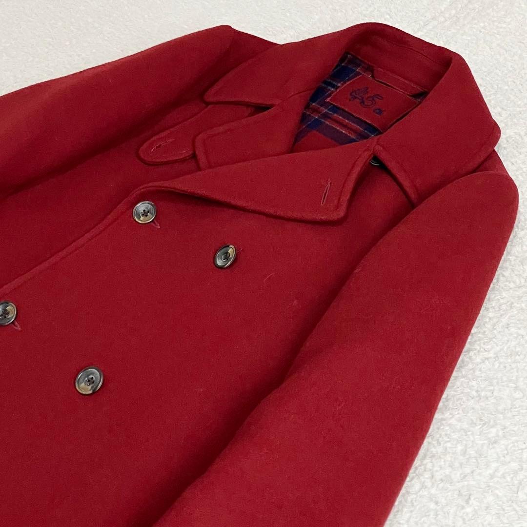 45R ウールコート　ピーコート　ダブルブレスト　サイズ1 レッド　裏地チェック