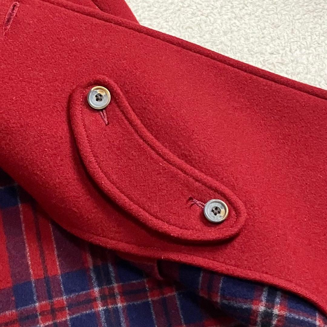 45R ウールコート　ピーコート　ダブルブレスト　サイズ1 レッド　裏地チェック