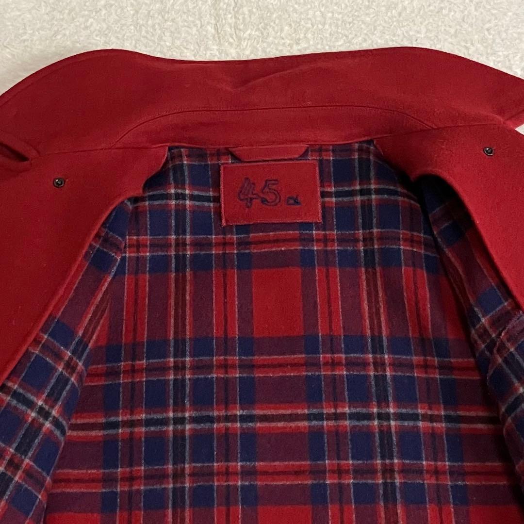45R ウールコート　ピーコート　ダブルブレスト　サイズ1 レッド　裏地チェック