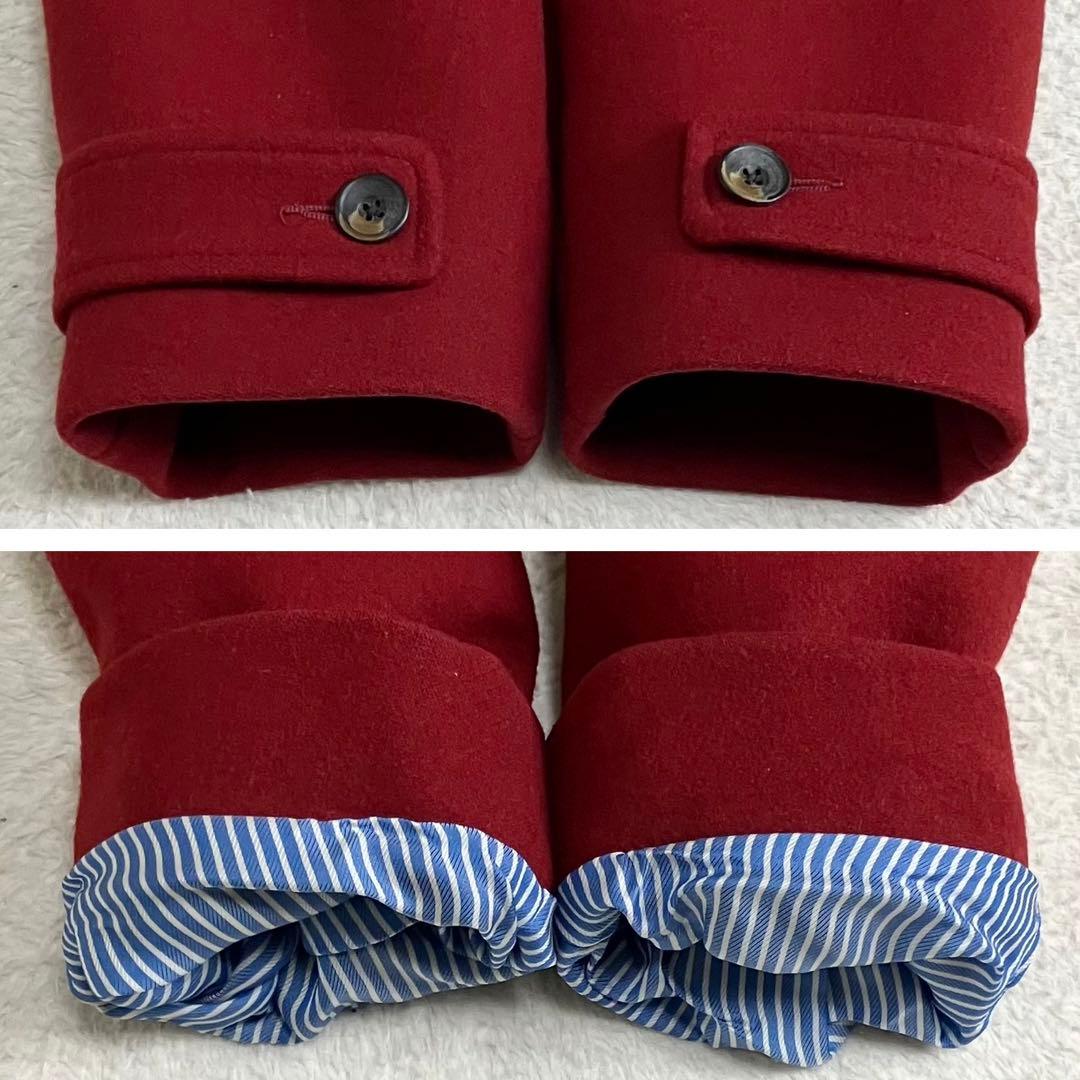 45R ウールコート　ピーコート　ダブルブレスト　サイズ1 レッド　裏地チェック