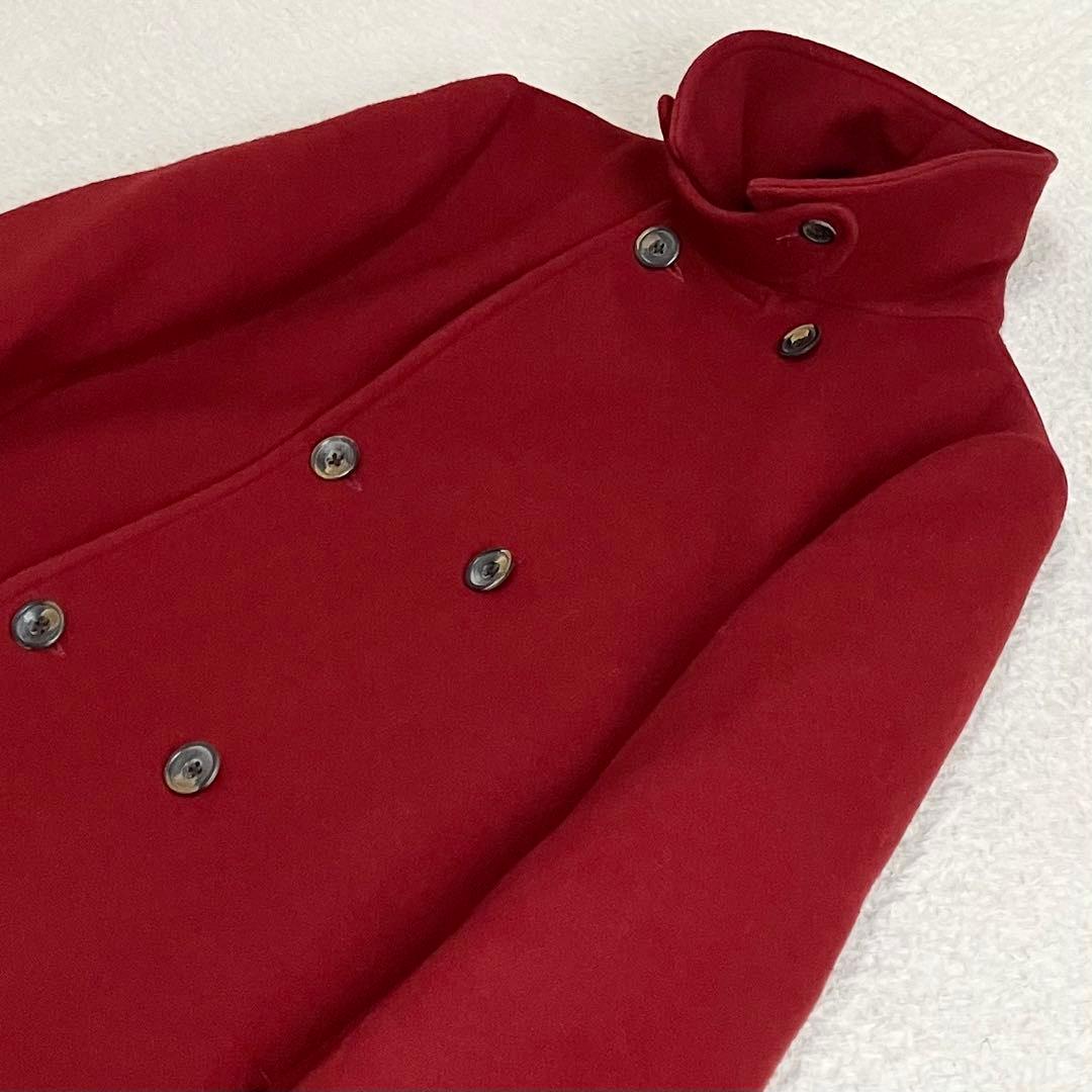 45R ウールコート　ピーコート　ダブルブレスト　サイズ1 レッド　裏地チェック