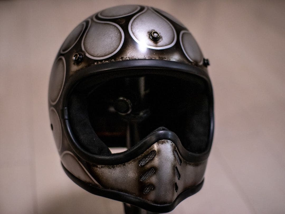 L ミニモト MTXタイプ　ビンテージ　ヘルメット　シルバーエイジング黒フレア