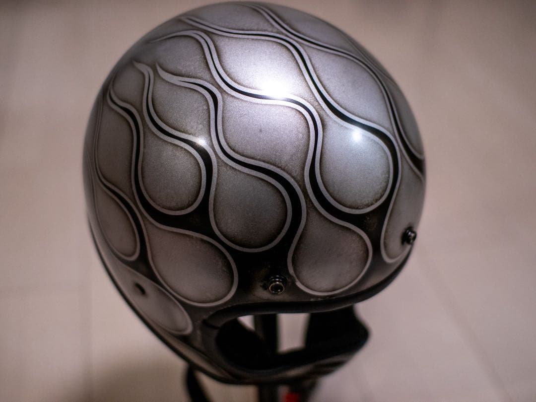 L ミニモト MTXタイプ　ビンテージ　ヘルメット　シルバーエイジング黒フレア