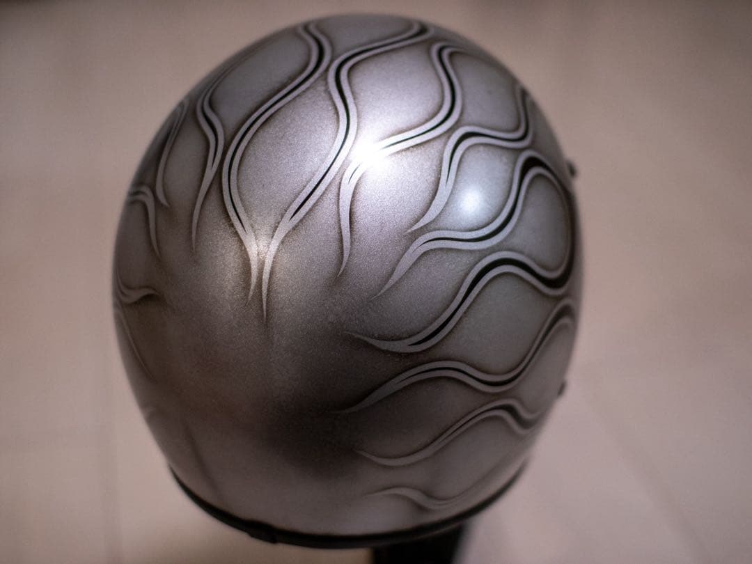 L ミニモト MTXタイプ　ビンテージ　ヘルメット　シルバーエイジング黒フレア