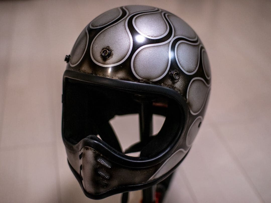 L ミニモト MTXタイプ　ビンテージ　ヘルメット　シルバーエイジング黒フレア